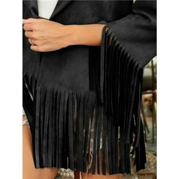 BiBi‎ Suede Single Blazer with Fringed Hem - Picture 2 of 3